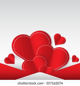 Paper cut hearts in envelope. Vector illustration.