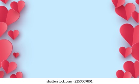 Paper cut hearts on blue background. Symbols of love for Valentine’s Day, Mother’s Day and Women’s Day. Vector illustration