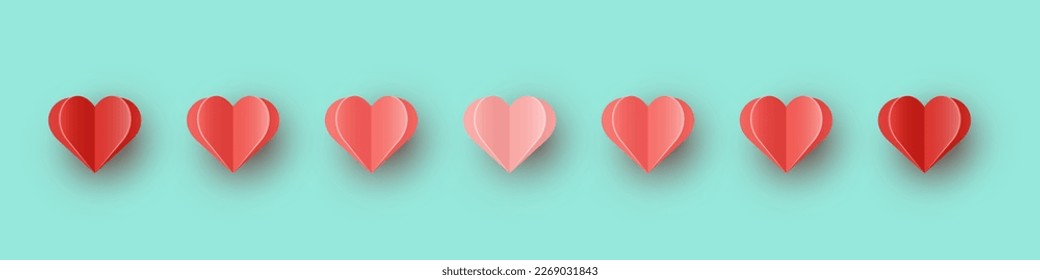 Paper cut hearts on pink background.  Symbols of love for Valentine’s Day, Mother’s Day and Women’s Day. Banner. Vector illustration