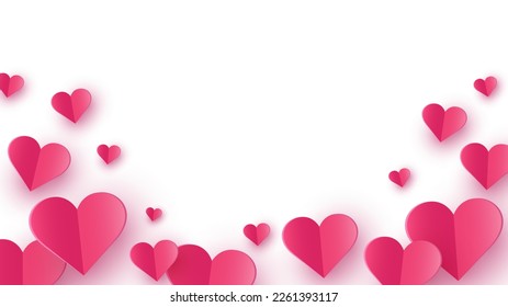 Paper cut hearts on white background. Symbols of love for Valentine’s Day, Mother’s Day and Women’s Day. Vector illustration