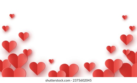 Paper cut hearts on white background. Symbols of love for Valentine’s Day, Mother’s Day and Women’s Day. Vector illustration