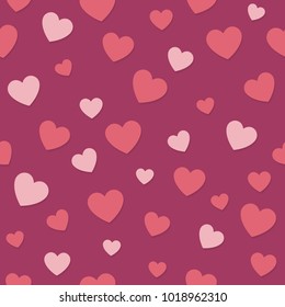 Paper cut hearts - seamless pattern. Valentine's Day, Woman's Day and Mother's Day. Vector.