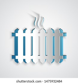 Paper cut Heating radiator icon isolated on grey background. Paper art style. Vector Illustration