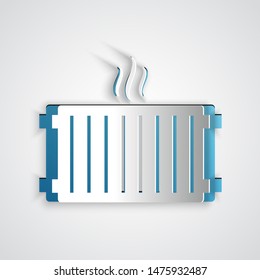 Paper cut Heating radiator icon isolated on grey background. Paper art style. Vector Illustration
