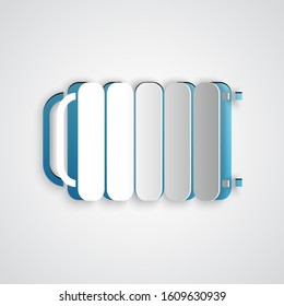 Paper cut Heating radiator icon isolated on grey background. Paper art style. Vector Illustration