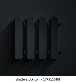 Paper cut Heating radiator icon isolated on black background. Paper art style. Vector Illustration