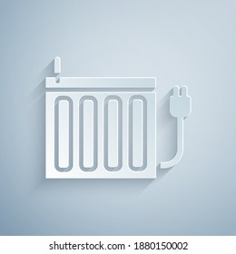 Paper cut Heating radiator icon isolated on grey background. Paper art style. Vector.