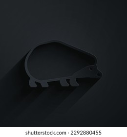 Paper cut Hedgehog icon isolated on black background. Animal symbol. Paper art style. Vector