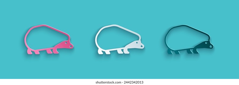 Paper cut Hedgehog icon isolated on blue background. Animal symbol. Paper art style. Vector