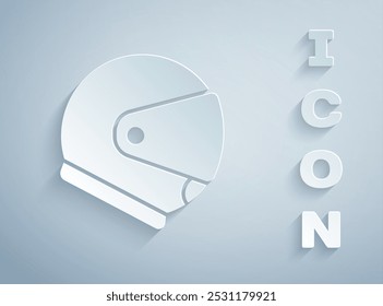 Paper cut Helmet icon isolated on grey background. Extreme sport. Sport equipment. Paper art style. Vector Illustration