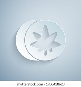 Paper cut Herbal ecstasy tablets icon isolated on grey background. Paper art style. Vector Illustration