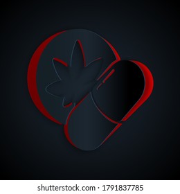 Icono de tabletas de éxtasis herbales cortadas con papel aislado sobre fondo negro. Estilo de arte de papel. Ilustración vectorial