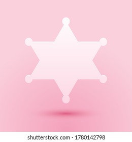 Paper cut Hexagram sheriff icon isolated on pink background. Police badge icon. Paper art style. Vector