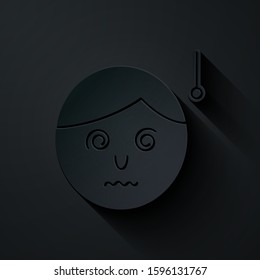 Paper cut High human body temperature or get fever icon isolated on black background. Disease, cold, flu symptom. Paper art style. Vector Illustration