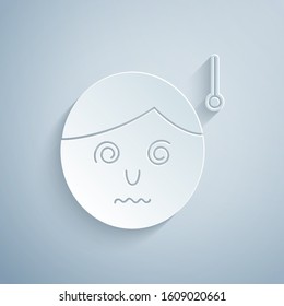 Paper cut High human body temperature or get fever icon isolated on grey background. Disease, cold, flu symptom. Paper art style. Vector Illustration