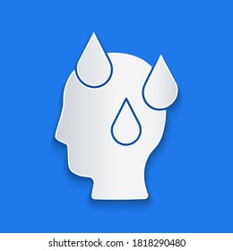 Paper cut High human body temperature or get fever icon isolated on blue background. Disease, cold, flu symptom. Paper art style. Vector