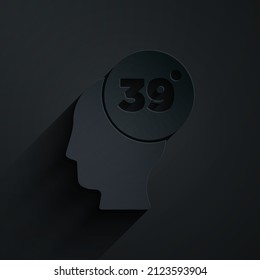 Paper cut High human body temperature or get fever icon isolated on black background. Disease, cold, flu symptom. Paper art style. Vector