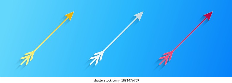 Paper cut Hipster arrow icon isolated on blue background. Paper art style. Vector.