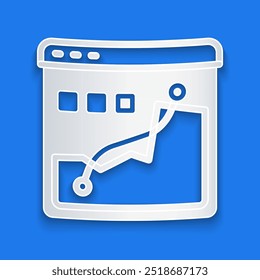 Paper cut Histogram graph photography icon isolated on blue background. Paper art style. Vector