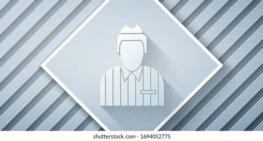 Paper cut Hockey judge, referee, arbiter icon isolated on grey background. Paper art style. Vector Illustration