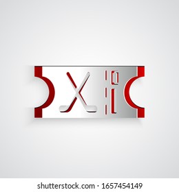 Paper cut Hockey sports ticket icon isolated on grey background. Paper art style. Vector Illustration
