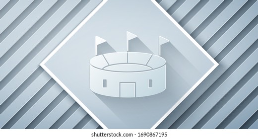 Paper cut Hockey stadium icon isolated on grey background. Hockey arena. Paper art style. Vector Illustration