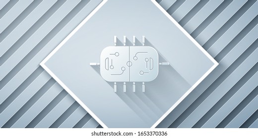 Paper cut Hockey table icon isolated on grey background. Paper art style. Vector Illustration