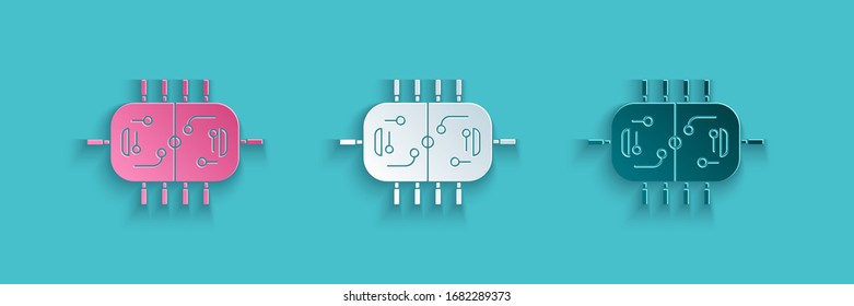 Paper cut Hockey table icon isolated on blue background. Paper art style. Vector Illustration