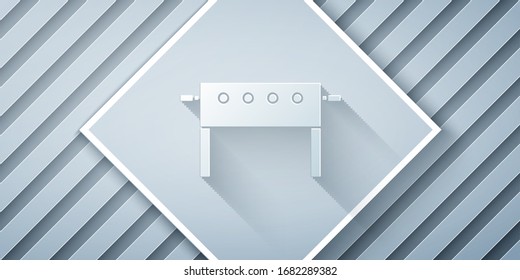 Paper cut Hockey table icon isolated on grey background. Paper art style. Vector Illustration