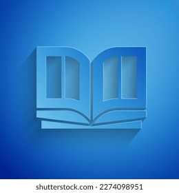 Paper cut Holy bible book icon isolated on blue background. Paper art style. Vector Illustration