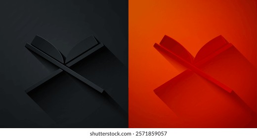 Paper cut Holy book of Koran icon isolated on black and red background. Muslim holiday, Eid Mubarak, Eid al-fitr, Ramadan Kareem. Paper art style. Vector