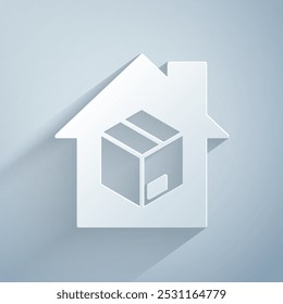 Paper cut Home delivery services icon isolated on grey background. Paper art style. Vector