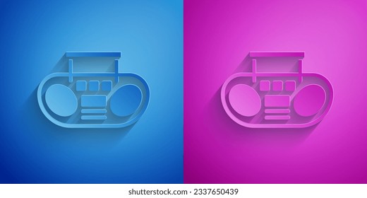 Paper cut Home stereo with two speakers icon isolated on blue and purple background. Music system. Paper art style. Vector