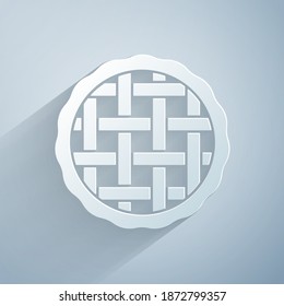 Paper cut Homemade pie icon isolated on grey background. Paper art style. Vector