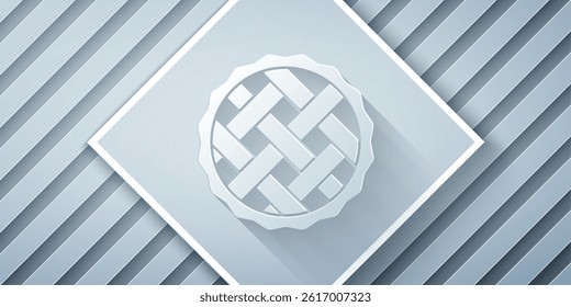 Paper cut Homemade pie icon isolated on grey background. Paper art style. Vector