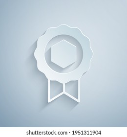 Paper cut Honey award icon isolated on grey background. Honey medal. Paper art style. Vector