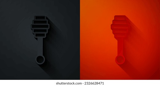 Paper cut Honey dipper stick icon isolated on black and red background. Honey ladle. Paper art style. Vector