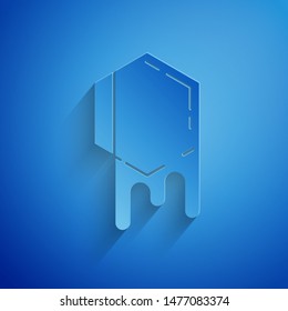 Paper cut Honeycomb icon isolated on blue background. Honey cells symbol. Sweet natural food. Paper art style. Vector Illustration