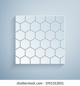 Paper cut Honeycomb icon isolated on grey background. Honey cells symbol. Sweet natural food. Paper art style. Vector