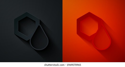 Paper cut Honeycomb icon isolated on black and red background. Honey cells symbol. Sweet natural food. Paper art style. Vector