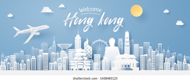 Paper Cut Of Hong Kong Landmark, Travel And Tourism Concept, Eps 10 Vector.