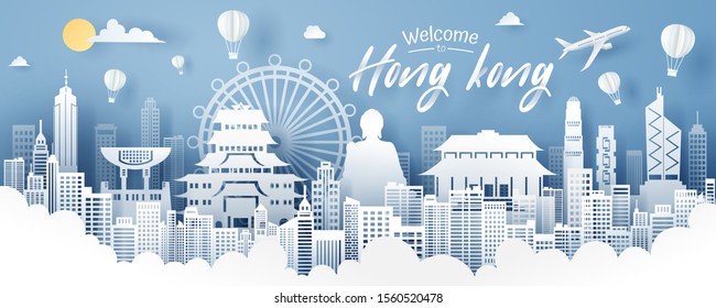 Paper cut of Hong Kong landmark, travel and tourism concept, eps 10 vector.