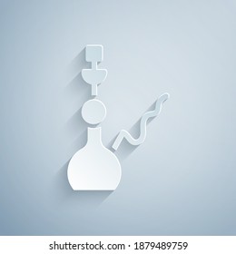 Paper cut Hookah icon isolated on grey background. Paper art style. Vector.