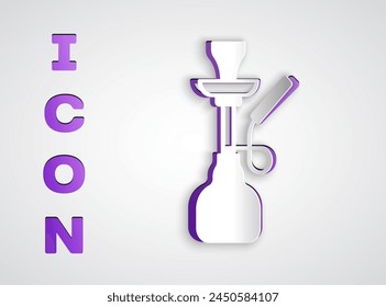 Paper cut Hookah icon isolated on grey background. Paper art style. Vector