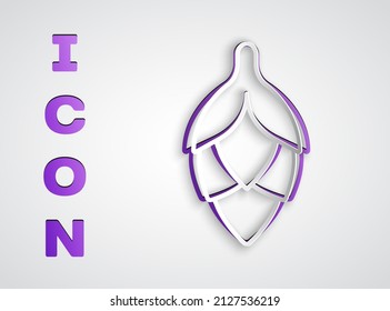 Paper cut Hop icon isolated on grey background. Paper art style. Vector