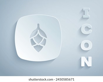 Paper cut Hop icon isolated on grey background. Paper art style. Vector