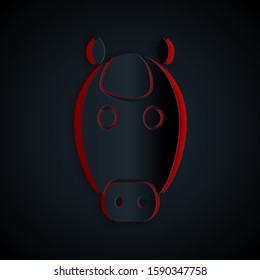 Paper cut Horse zodiac sign icon isolated on black background. Astrological horoscope collection. Paper art style. Vector Illustration