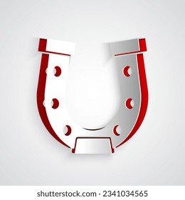 Paper cut Horseshoe icon isolated on grey background. Paper art style. Vector