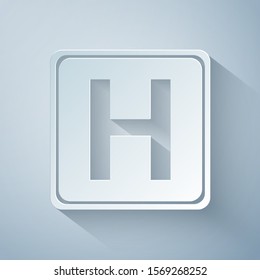 Paper cut Hospital sign icon isolated on grey background. Paper art style. Vector Illustration