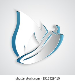 Paper cut Hot chili pepper pod icon isolated on grey background. Design for grocery, culinary products, seasoning and spice package, and cook book. Paper art style. Vector Illustration